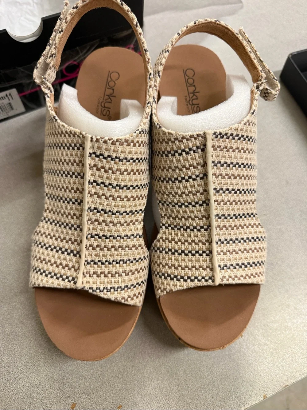 Corkys Beige Woven Cork Platform Slingback Sandal
